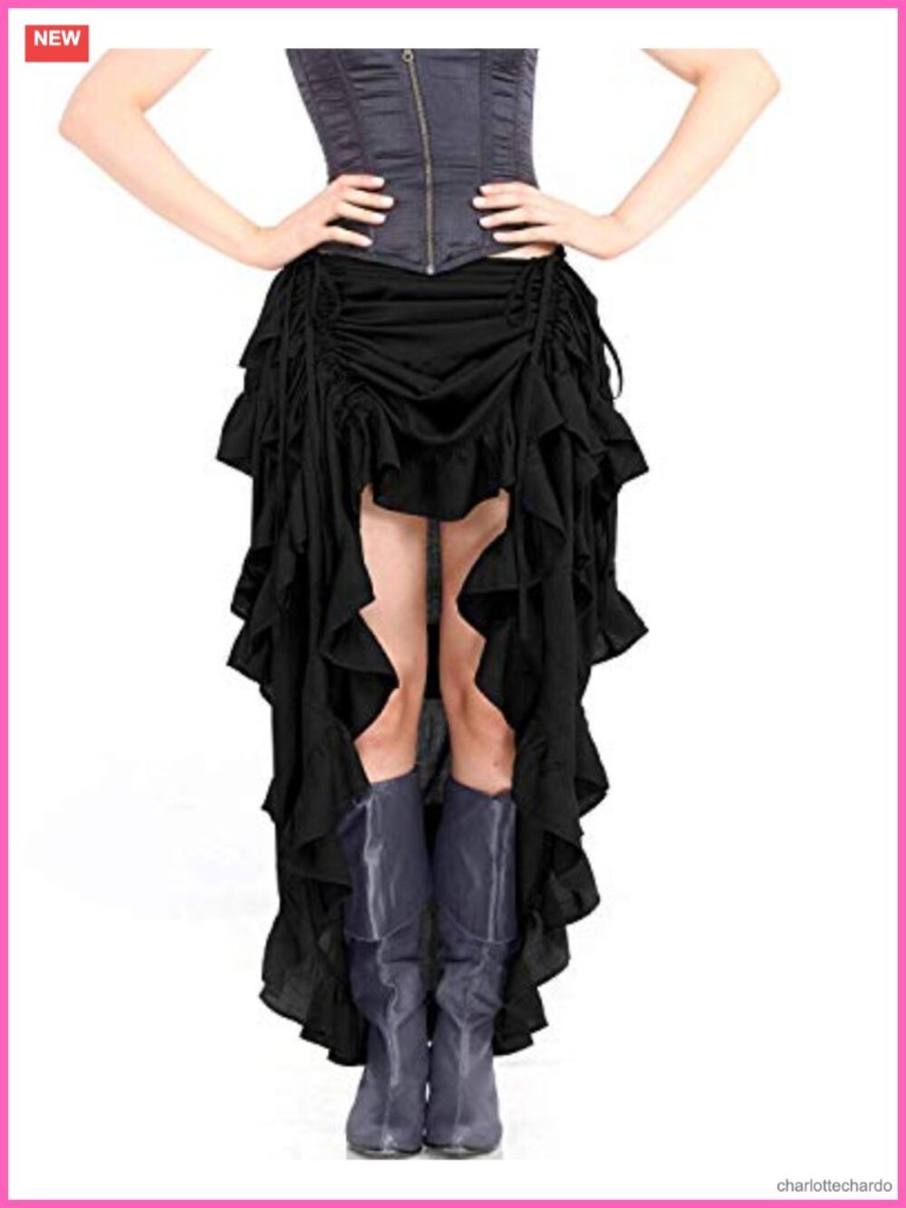 Steampunk High-Low Skirt Women's Cosplay Costume Gothic Show Girl Ruffle